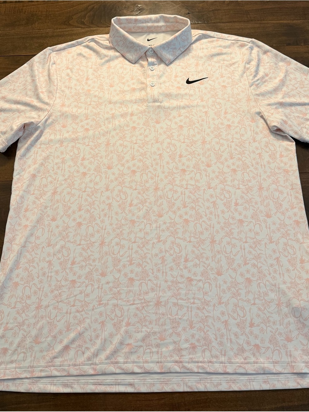 🌟 NWOT Nike Men’s Light Pink Floral-Print Polo Shirt